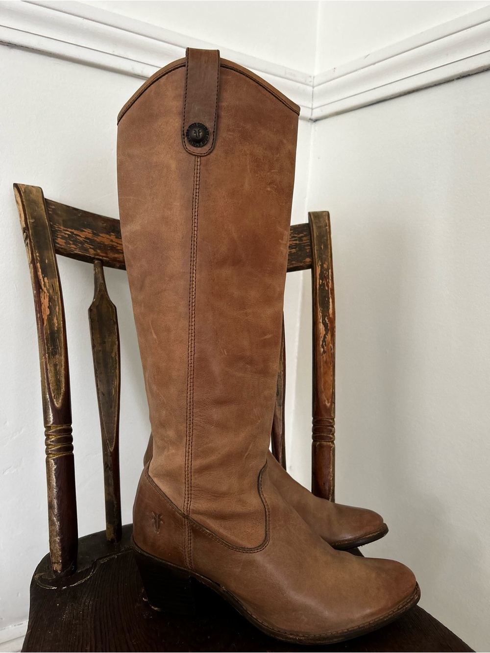 Vintage Frye Paige 4003 Tall Riding Boots Cognac Leather 6.5B